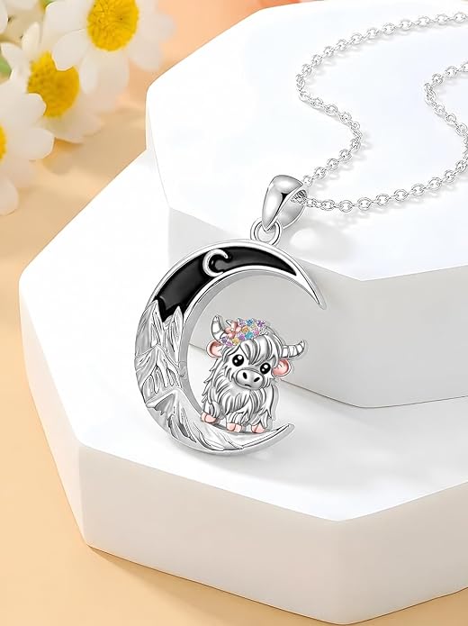 Tree of Life/Cat/Horse/Turtle/Sun/Cow Pendant Crescent Moon Necklace Anniversary Graduation Birthday for Grandma Women Wife Daughter(with Gift Box)