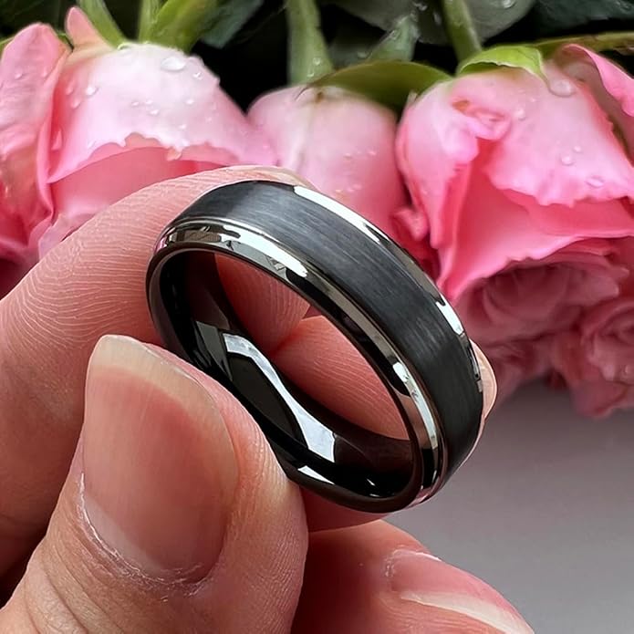 TUTISS 6mm 8mm Tungsten Rings for Men Women Fashion Engagement Wedding Bands Brushed Finish Stepped Beveled Edges Comfort Fit