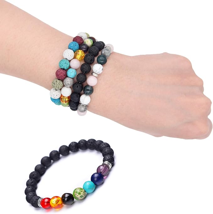 EuTengHao 715Pcs Lava Beads Stone Rock Beads Glass Beads Bracelet Making Kit with Chakra Beads Spacer Beads Bracelet Elastic String for Diffuser Essential Oils Bracelets DIY Jewelry Making Supplies