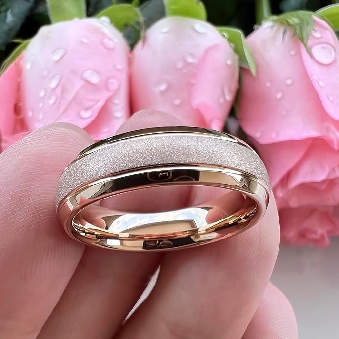 TUTISS 6mm 8mm Black/Gold/Rose Gold/White Tungsten Rings for Men Women Fashion Engagement Wedding Bands Sandblasted Finish I Love You Engraved Comfort Fit