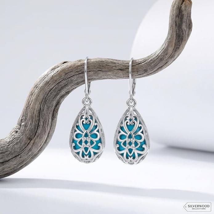 Silver Earrings Women Dangle Filigree/Abalone Shell/Turquoise Cowgirl Earrings Cat/Hummingbird/Chicken/Celtic Knot/Butterfly Jewelry Birthday Gifts for Women