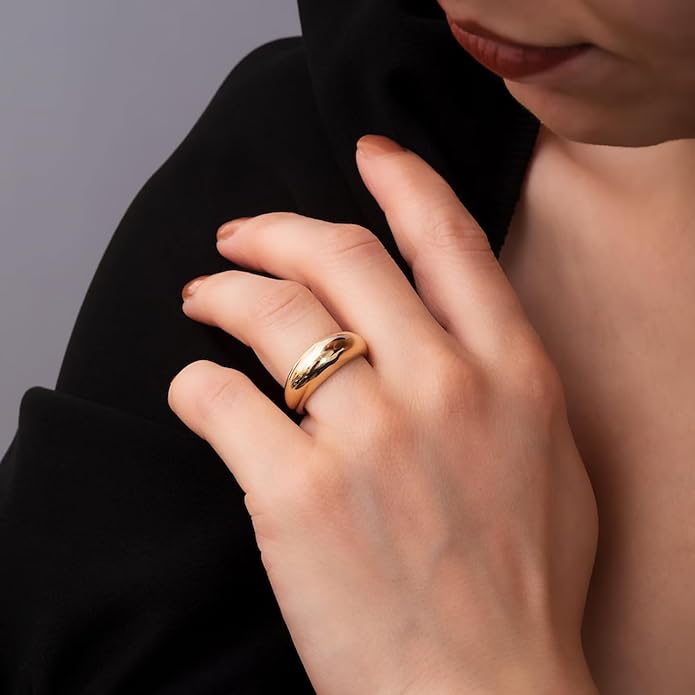 Gold Silver Rings Set for Women Chunky Statement Rings ZC Dome Evil Eye Croissant ring Thick 18K Gold Plated Band Rings