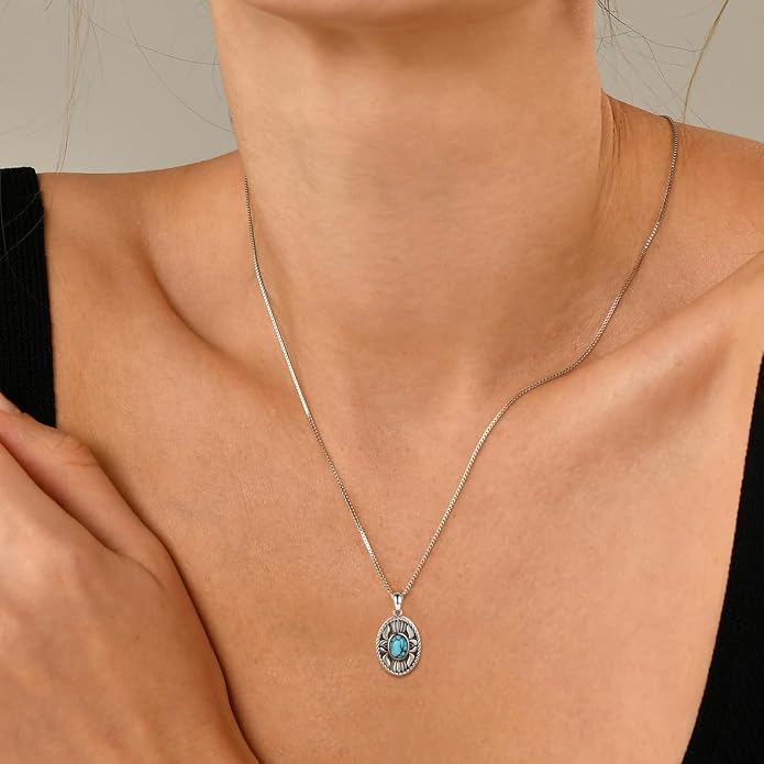 925 Sterling Silver Oval Turquoise Lockets Pendant that Holds Pictures Vintage Jewelry Memorial Gifts for Women