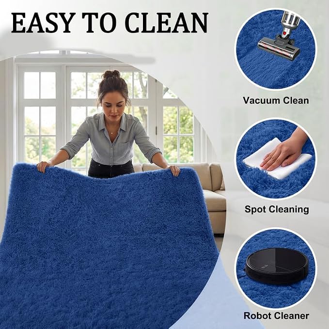 8x10 Area Rugs for Living Room Bedroom: Soft Fluffy Shag Rugs Upgrade Non-Slip High Pile Carpet Large Fuzzy Plush Indoor Floor Shaggy Carpets for Nursery Kid Playroom Office Dorms Home Decor Blue