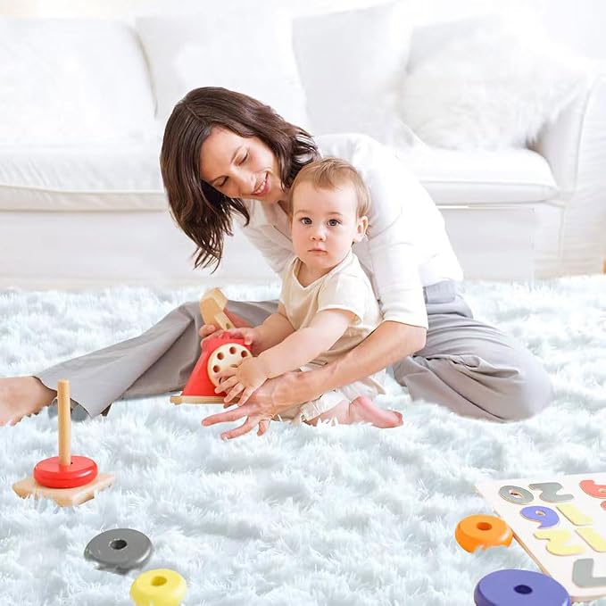 White Area Rug 7x10 Living Room - Soft Shag Non-Slip Carpet | Cloud-Soft Comfort: Microfiber Memory Foam - Bare Feet Love The Sink-In Softness Your Whole Family Enjoys Every Day