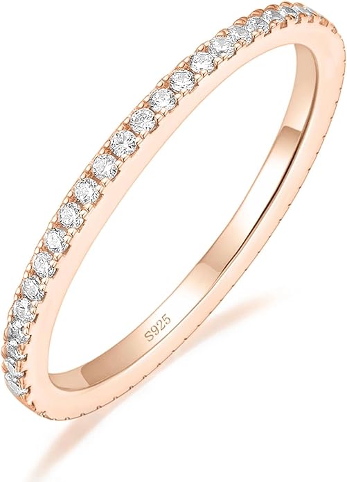 EAMTI 2mm 925 Sterling Silver Wedding Band Cubic Zirconia Half Eternity Stackable Engagement Ring Size 3-13