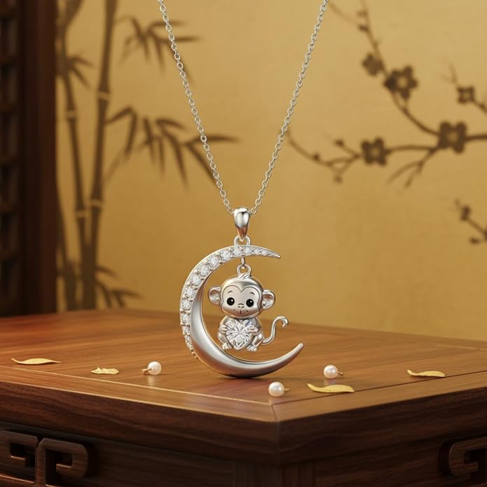 PROESS Animal Birthstone Necklace 925 Sterling Silver Otter/Axolotl/Hippo/Elephant/Dachshund/Monkey/Red Panda Pendant Necklace Animal Birthstone Jewelry Gifts for Women