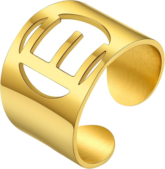 KeyStyle Bold Initial Letter Rings Adjustable, GoldChic Jewelry Women Gold Statement Ring Personalized Engraved Women’s Open Signet Ring for Party (Gold, White Gold, Black)
