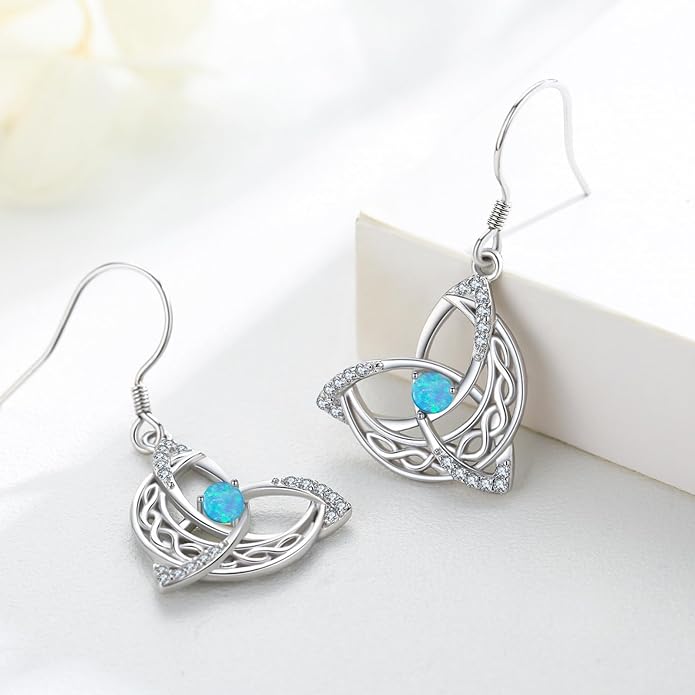 Celtic Knot Earrings 925 Sterling Silver Abalone Drop Dangle Celtic Earrings Gifts for Women