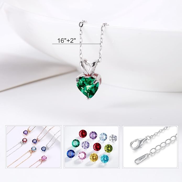 SMILEST Dainty Heart Birthstone Necklace for Women, 925 Sterling Silver Necklace Sparkling Heart Pendant, Anniversary Birthday Gifts for Women Mom Wife Daughter Girlfriend Grandma