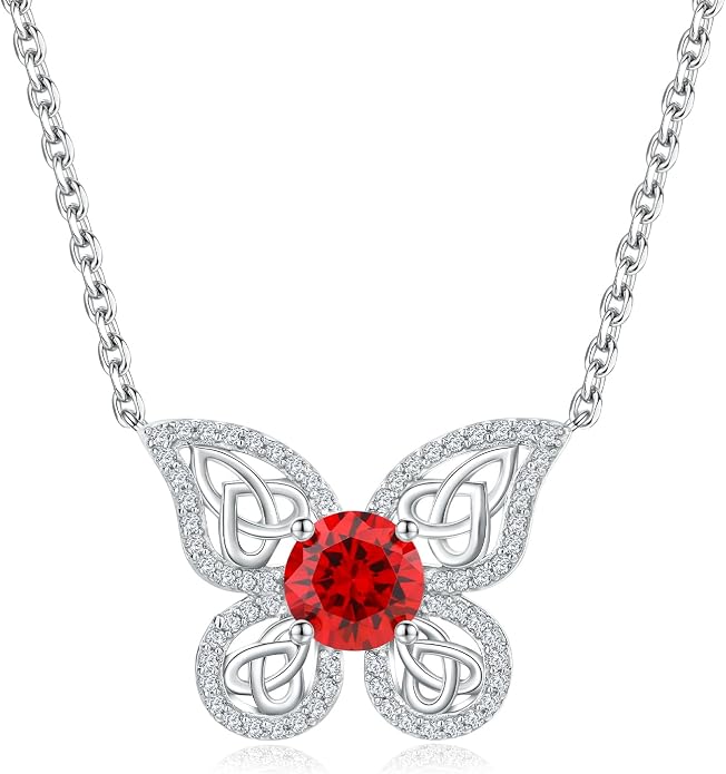 925 Sterling Silver Birthstone Necklaces for Women, Dainty Cute Dragonfly/Butterfly Pendant Necklace, Great Christmas/Anniversary Jewelry for Mother