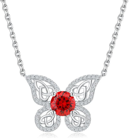 925 Sterling Silver Birthstone Necklaces for Women, Dainty Cute Dragonfly/Butterfly Pendant Necklace, Great Christmas/Anniversary Jewelry for Mother