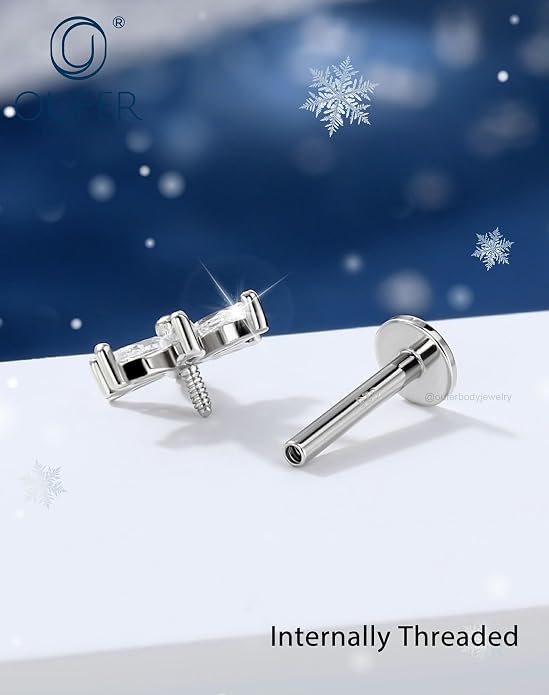 OUFER 16G Flower CZ Internally Threaded Flat Back Helix Stud 925 Sterling Silver 6/8mm Cartilage Tragus Nose Conch Daith Labret Medusa Piercing Jewelry