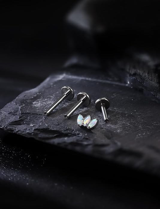 16G Astm F136 Titanium Internal Thread Flat Back Earrings Nose Studs Tragus Forward Helix Conch Cartilage Lobe Earrings Stud Medusa Labret Monroe Lip Ring Piercing Jewelry For Women Men