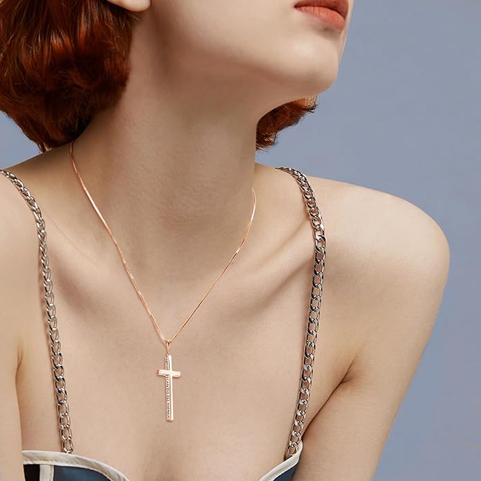 POPLYKE Cross Necklace 925 Sterling Silver Philippians 4:13 I Can Do All The Things Inspirational Necklace Gifts for Women Men 20+2''