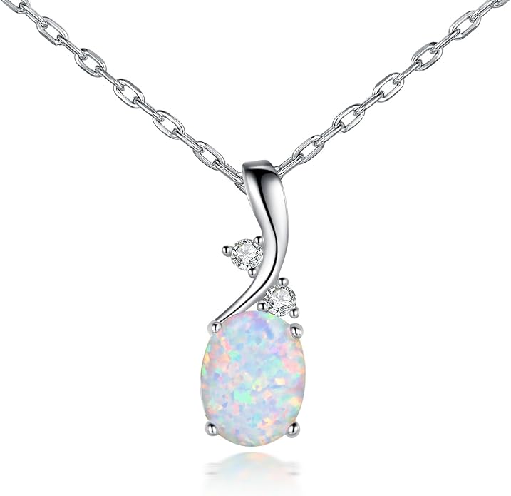 VOLUKA Created Opal/Amethyst/Mystic Topaz Pendant Necklace for Women,18K White/Rose Gold Plated Chain Wedding Engagement Jewelry Gift