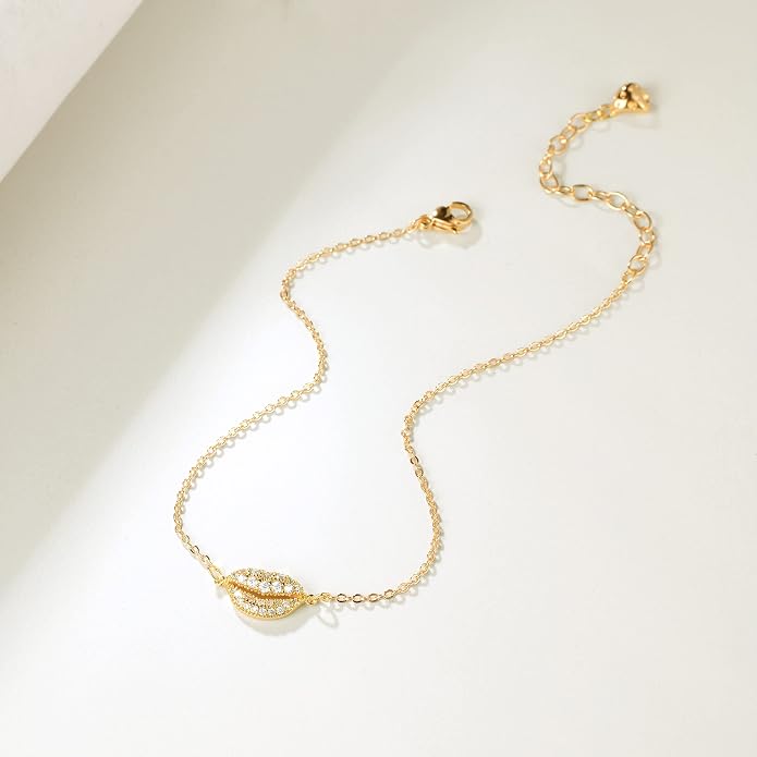 LOYATA Dainty Ankle Bracelet,14K Gold Plated Tiny Bead Anklet Dainty White Cubic Zirconia Cross Tassel Foot Chain Cute Lucky Moon Evil Eye Foot Jewelry Boho Anklets for Women