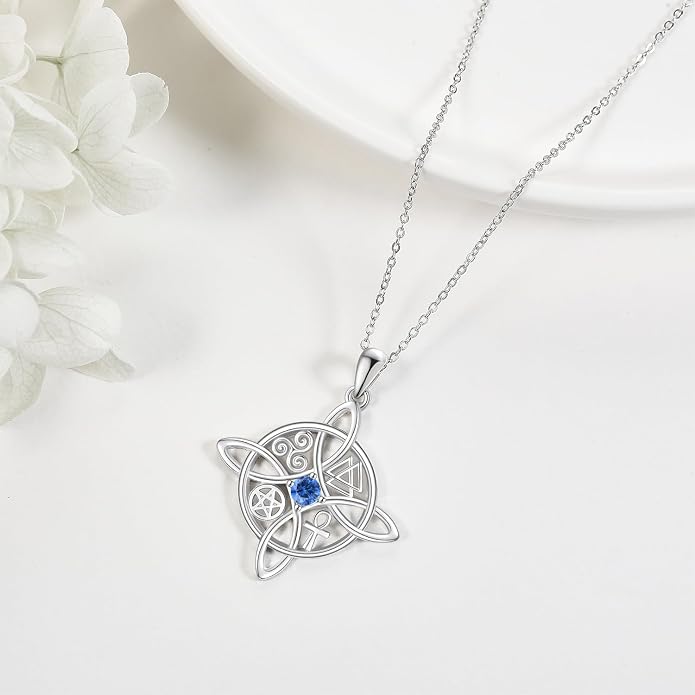 YAFEINI Sterling Silver Witches Knot Pendant Necklace - Celtic Cross Witch Jewelry Amulet Gifts for Women