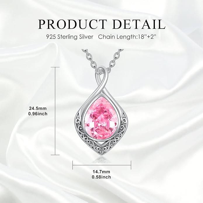 PELOVNY Celtic Knot Necklaces for Women 925 Sterling Silver Gemstone/Birthstone Teardrop Infinity Necklace Irish Celtic Pendant Jewelry Gifts for Mom Daughter Wife
