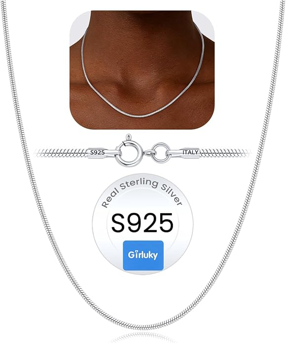 1.5mm Snake Chain 925 Sterling Silver Chain Necklace for Women, 18k Gold Plated Chains for Women Sturdy Women’s Chains Necklace, 16 18 20 22 24 Inch