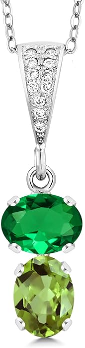 Gem Stone King 2-Stone Gemstone Birthstone Pendant Necklace for Women in 925 Sterling Silver | Oval 8x6MM | 18 Inch Silver Chain | Fine Jewelry for Her Mom Wife