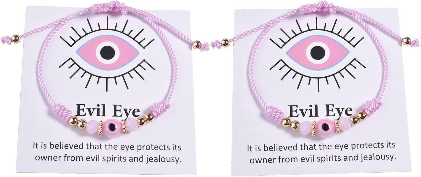Evil Eye Bracelet For Women Teen Girls Amulet Pink Protection Bracelet Good Luck Adjustable String Bracelet Anklet