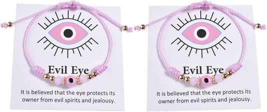Evil Eye Bracelet For Women Teen Girls Amulet Pink Protection Bracelet Good Luck Adjustable String Bracelet Anklet