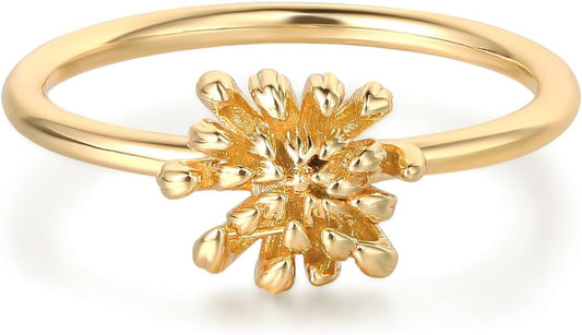 Birth Flower Ring for Women 14K Gold Plated Floral Minimalist Stackable Finger Jewelry Birthday Gifts