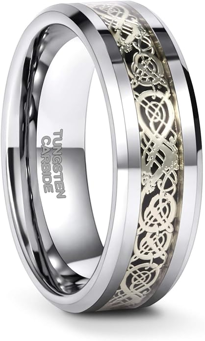 Frank S.Burton 6mm 8mm Celtic Tungsten Rings for Men Women Dragon Design Tungsten Carbide Wedding Band Comfort Fit Size 4-13