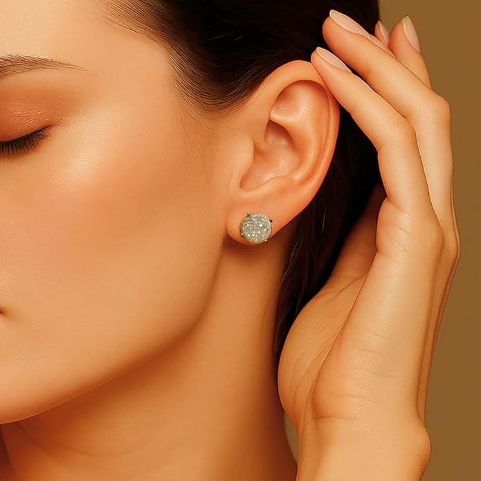 Gempires Gemstone Druzy Stud Earrings for Women 14k Gold Plated Handmade Prong Set Studs Raw Crystal Hypoallergenic Jewelry Minimalist Every Ocassion Gift