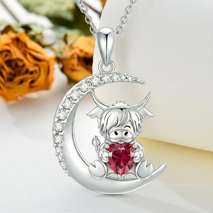 PROESS Animal Birthstone Necklace 925 Sterling Silver Otter/Axolotl/Hippo/Elephant/Dachshund/Monkey/Red Panda Pendant Necklace Animal Birthstone Jewelry Gifts for Women
