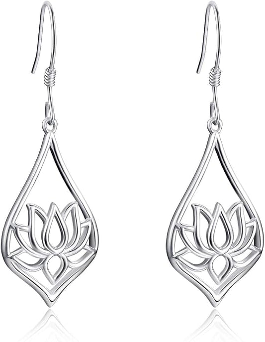 WINNICACA Sterling Silver Dangle Drop Earrings for Women Mom Flower Leverback Earrings Jewelry Christmas Anniversary Birthday Gifts