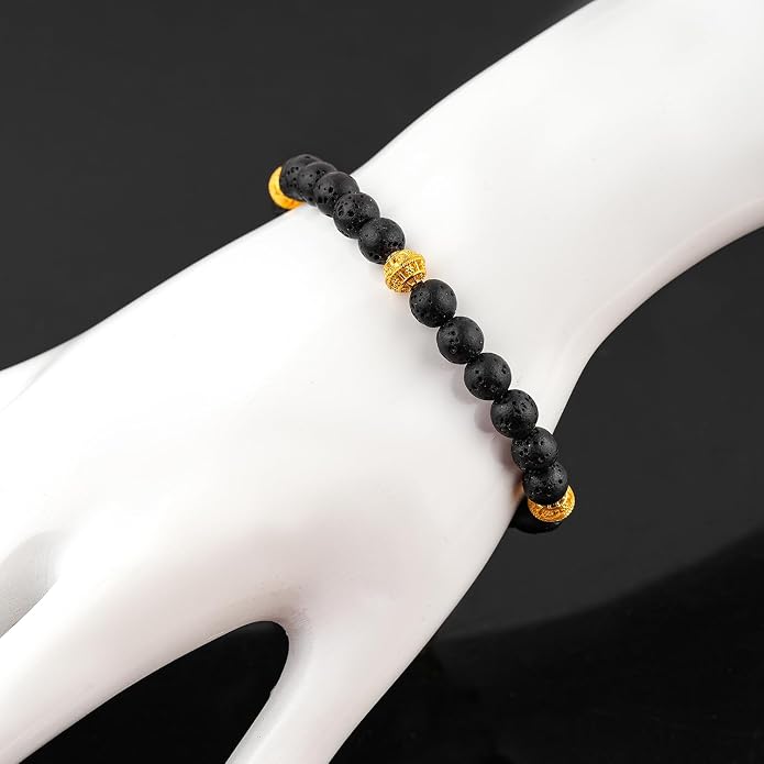AAA Grade Natural Gemstone Beaded Bracelet, 14K Gold Plated with Evil Charm, Wicca & Reiki Healing Crystals, Handmade Bohemian Jewelry, Christmas Gift for Women (7+1inch)