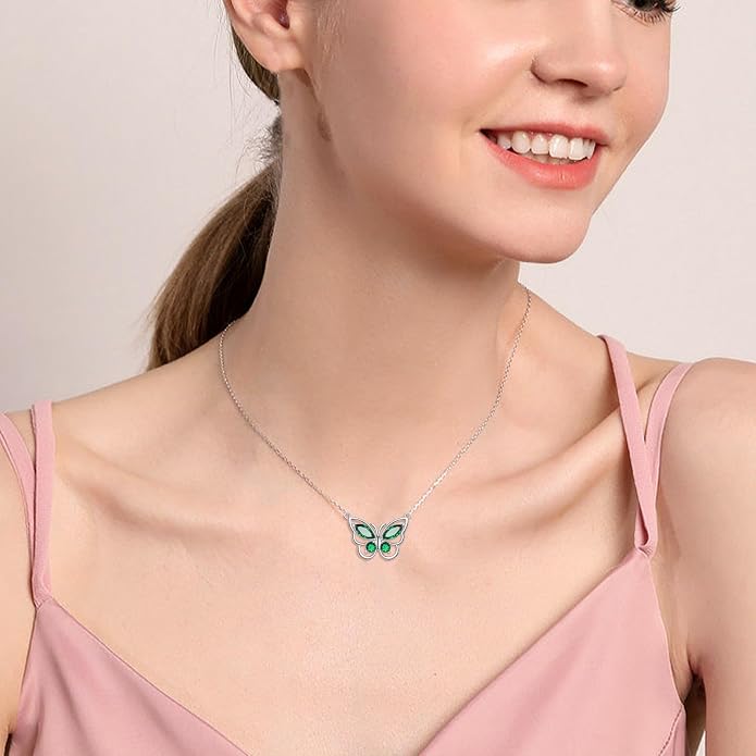 Butterfly Necklace for Women 925 Sterling Silver Crystal Butterfly Pendant Birthstone Amethyst Jewelry Gift