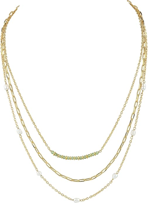 Beads With Pearl 3 Layered Necklaces for Women 14k Gold Plated Dainty Stackable Choker Necklaces for Women Trendy Layering, Cuban Link, Paperclip Chain, For Women Gifts