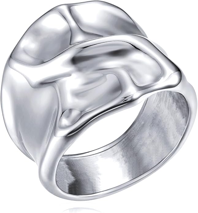 Gold Silver Rings Set for Women Chunky Statement Rings ZC Dome Evil Eye Croissant ring Thick 18K Gold Plated Band Rings