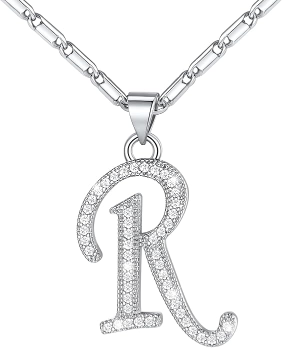 U7 Initial Necklace for Women, Gold/Platinum Plated CZ Crystal Letter A-Z Pendant Necklace, Shiny 20 Inch Name Chain Dainty Personalized Jewelry for Men Mom Wife Friend