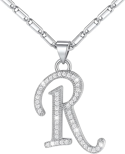 U7 Initial Necklace for Women, Gold/Platinum Plated CZ Crystal Letter A-Z Pendant Necklace, Shiny 20 Inch Name Chain Dainty Personalized Jewelry for Men Mom Wife Friend