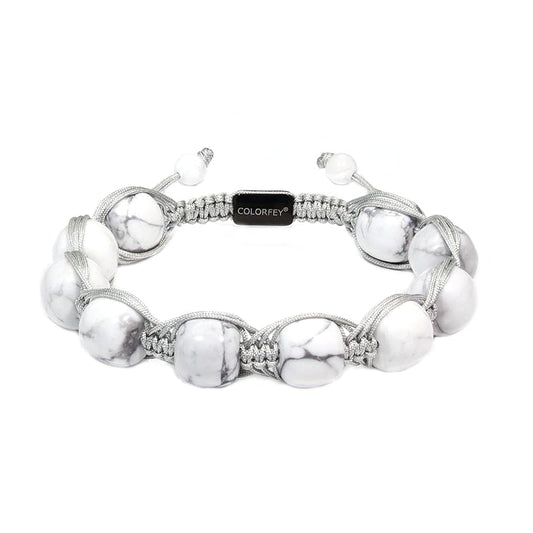 Protection Crystal Howlite Bracelet for Men, Authentic Mens Bracelet Beads Energy Howlite Stone Bracelets White Handmade Beaded Jewelry, Masculine Drawstring Bracelets Chirstmas Gift for Him