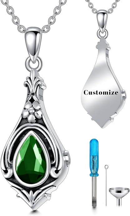 Seiyang Urn Necklace for Ashes 925 Sterling Silver with Birthstone Cremation Jewelry Keepsake Ashes Pendant Necklace Memorial Jewelry for Women Loved One