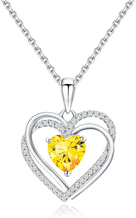 Anniversary Charm Necklace, Sterling Silver 14K Gold Plated Chain with Interlocking Heart Pendant Elegant Birthstone Necklaces for Women, Length 18"