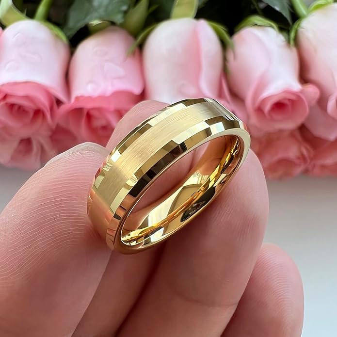 TUTISS 6mm 8mm Silver/Black/Gunmetal/Gold Tungsten Rings for Men Women Fashion Jewelry Engagement Wedding Bands Matte Polished Shiny Beveled Edges Comfort Fit