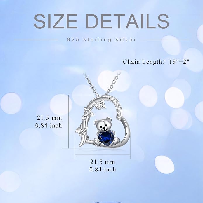 PELOVNY Teddy Bear Necklace for Women 925 Sterling Silver Bear/Highland Cow/Fox/Cat/Axolotl Birthstone Necklace Christmas Birthday Jewelry Gifts for Mom Daughter Wife Sister