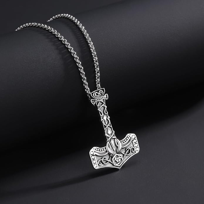 Tetragrammaton/Thors Hammer/Viking Axe/Jewish/Yahweh Necklace for Men 925 Sterling Silver Viking Norse Pagan Jewelry Gifts for Women