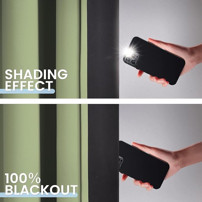 SimpleHome Sage 100% Blackout Curtains Room Darkening Living Room 54 Inch | Curtains for Bedroom,Thermal Insulated Grommet Window Drapes,Curtains for Living Room with Black Back,52 x 54 Inch,2 Panels
