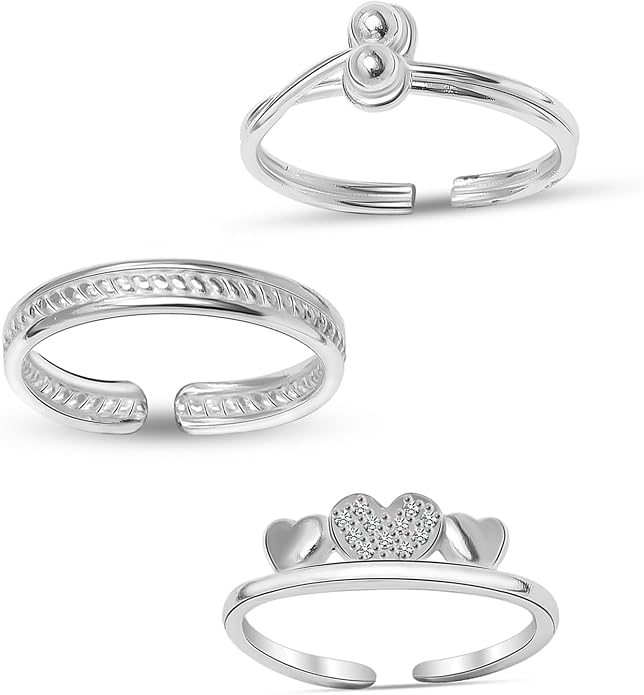 LeCalla 925 Sterling Silver Minimalist Toe Rings Set Simple Open Adjustable Toe-Rings for Women