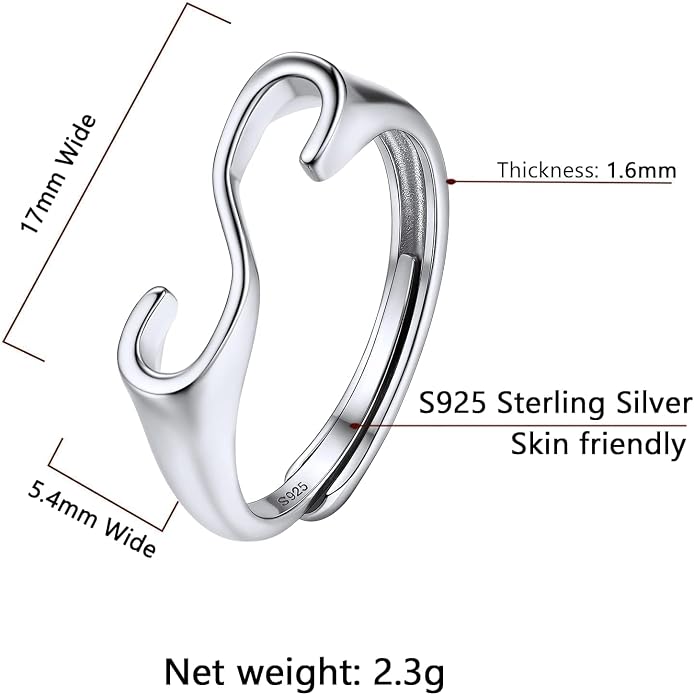 SILVERCUTE 925 Sterling Silver Initial Rings for Women,Adjustable Capital Letter Ring Hypoallergenic,Minimalist 925 Silver Rings for Mother Daughter
