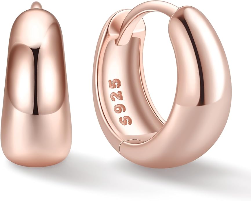 ChicSilver Solid 925 Sterling Silver Chunky Hoop Earrings for Women, Silver Small Thick Huggie Earrings Hypoallergenic Lightweight Silver Hoop Earrings for Sensitive Ears (8/10/12/14mm)