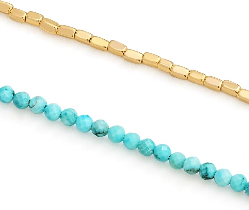 DREMMY STUDIOS Gold Anklet Bracelets for Women 14K Gold Plated Stone Handmade Beaded Link Chain Anklets Jewelry Gift