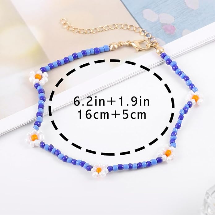 Tgirls Boho Ankle Bracelets for Women Beaded Anklets Chain Beachy Flower Foot Accessories